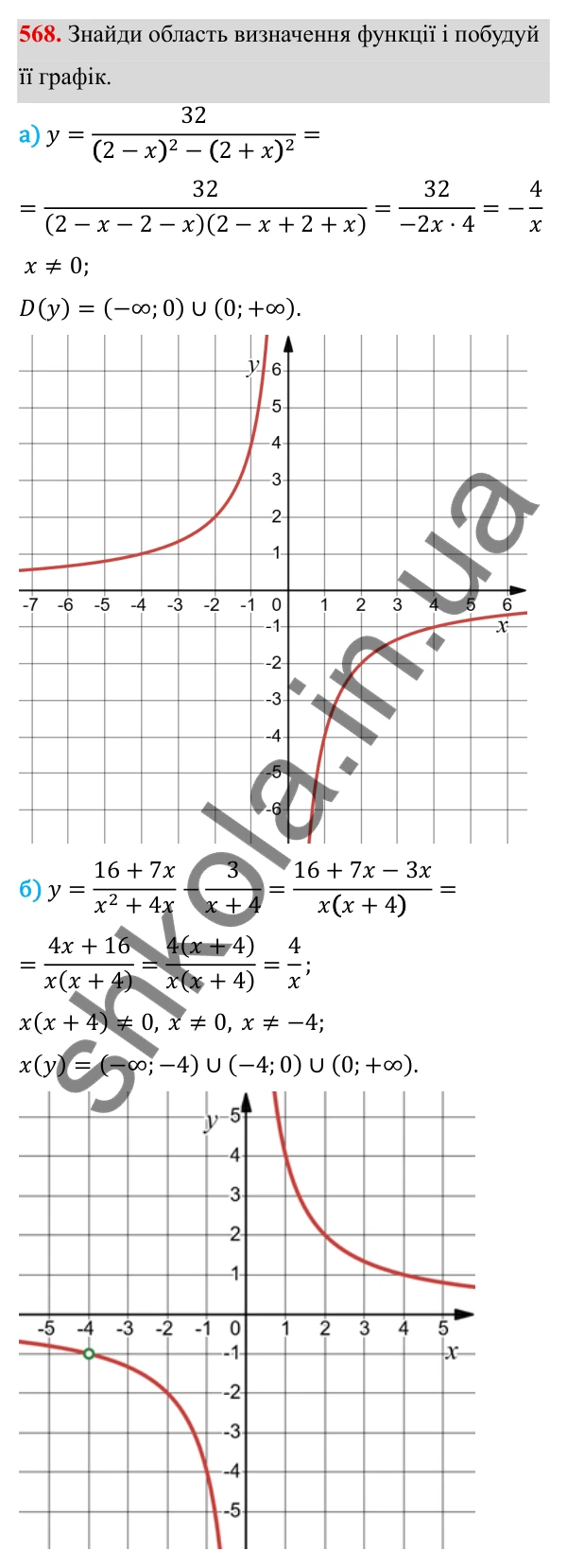 ГДЗ Алгебра 8 клас Бевз 2025 — завдання 568, § 11. Функція y = k/x