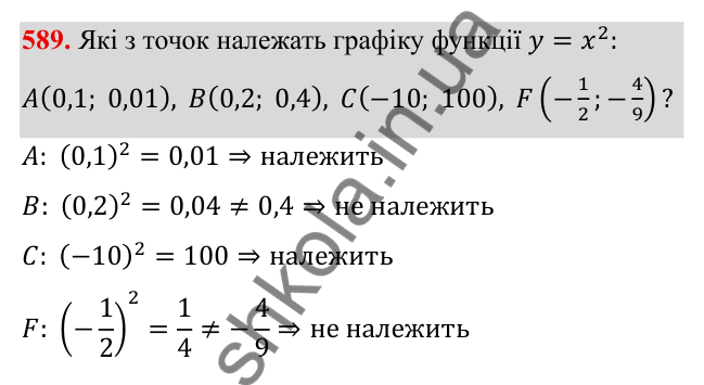 ГДЗ Алгебра 8 клас Бевз 2025 — завдання 589, § 12. Функція y = x²