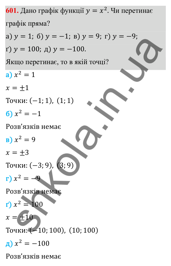 ГДЗ Алгебра 8 клас Бевз 2025 — завдання 601, § 12. Функція y = x²