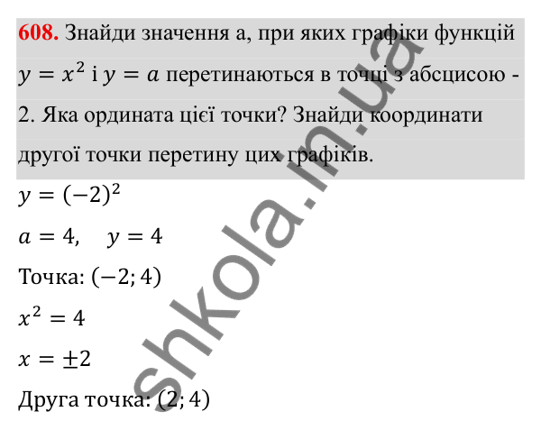 ГДЗ Алгебра 8 клас Бевз 2025 — завдання 608, § 12. Функція y = x²