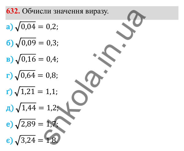 ГДЗ Алгебра 8 клас Бевз 2025 — завдання 632, § 13. Квадратні корені
