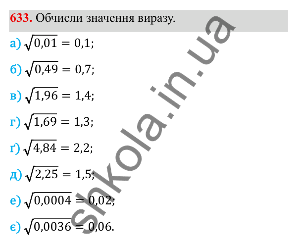 ГДЗ Алгебра 8 клас Бевз 2025 — завдання 633, § 13. Квадратні корені