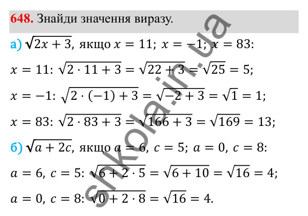 ГДЗ Алгебра 8 клас Бевз 2025 — завдання 648, § 13. Квадратні корені