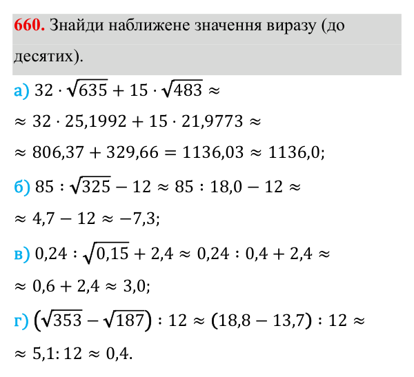 Завдання 660 ГДЗ Алгебра 8 клас Бевз 2025 — завдання 660, § 13. Квадратні корені