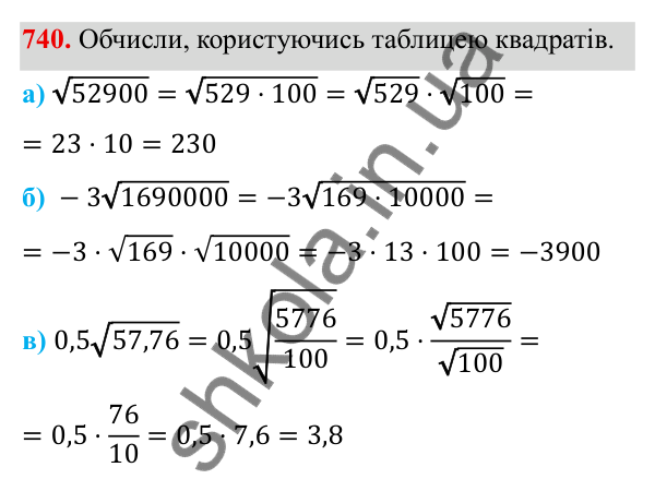 ГДЗ Алгебра 8 клас Бевз 2025 — завдання 740, § 15. Квадратний корінь з добутку, дробу, степеня