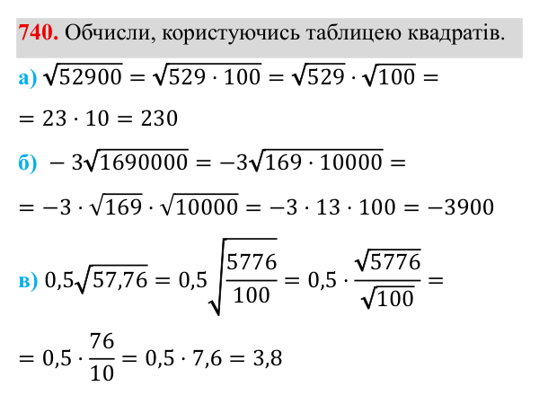 Завдання 740 ГДЗ Алгебра 8 клас Бевз 2025 — завдання 740, § 15. Квадратний корінь з добутку, дробу, степеня