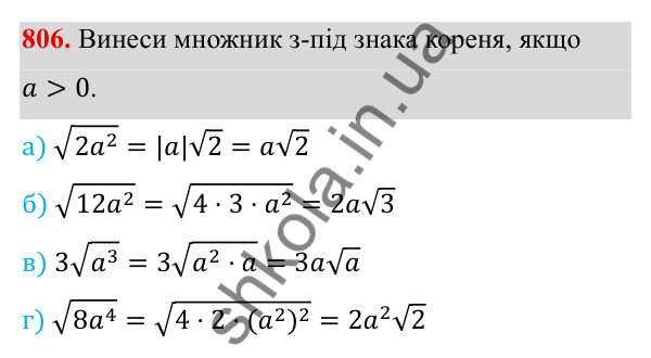 ГДЗ Алгебра 8 клас Бевз 2025 — завдання 806, § 16. Перетворення виразів, які містять квадратні корені