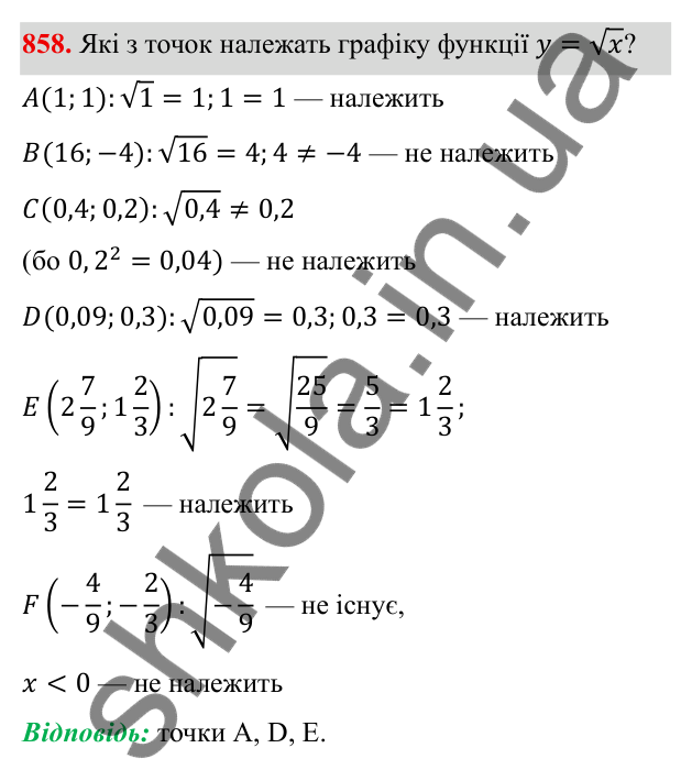 ГДЗ Алгебра 8 клас Бевз 2025 — завдання 858, § 17. Функція y = √x
