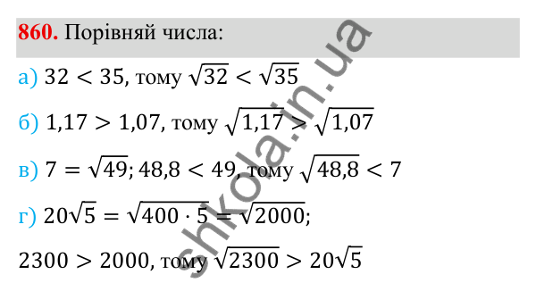 ГДЗ Алгебра 8 клас Бевз 2025 — завдання 860, § 17. Функція y = √x