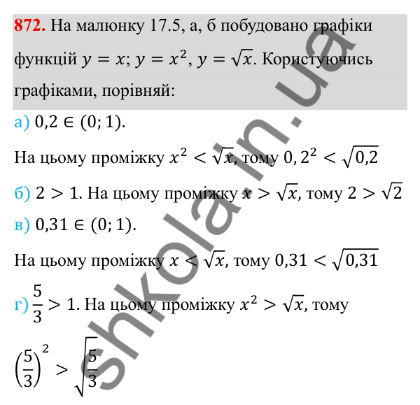 ГДЗ Алгебра 8 клас Бевз 2025 — завдання 872, § 17. Функція y = √x