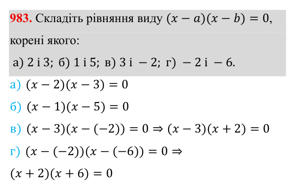 Завдання 983 ГДЗ Алгебра 8 клас Бевз 2025 — завдання 983, § 19. Формула коренів квадратного рівняння
