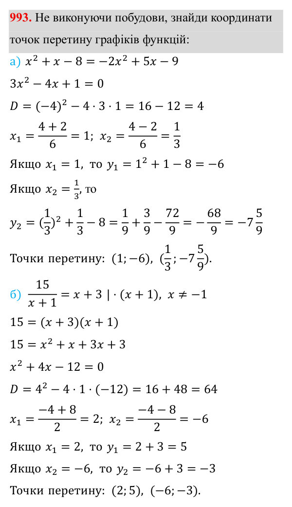 Завдання 993 ГДЗ Алгебра 8 клас Бевз 2025 — завдання 993, § 19. Формула коренів квадратного рівняння