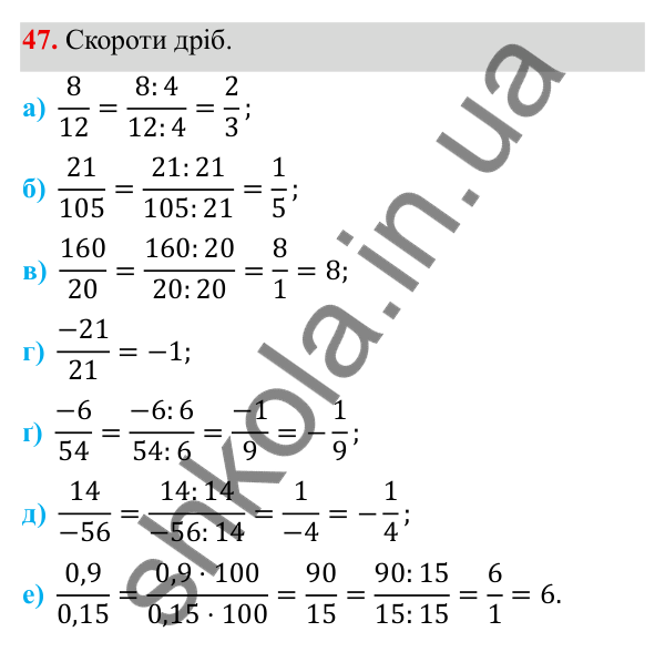 ГДЗ Алгебра 8 клас Бевз 2025 — завдання 47, § 2. Основна властивість дробу