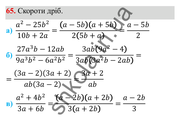 ГДЗ Алгебра 8 клас Бевз 2025 — завдання 65, § 2. Основна властивість дробу