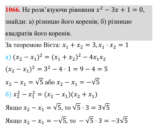 Завдання 1066 ГДЗ Алгебра 8 клас Бевз 2025 — завдання 1066, § 20. Теорема Вієта