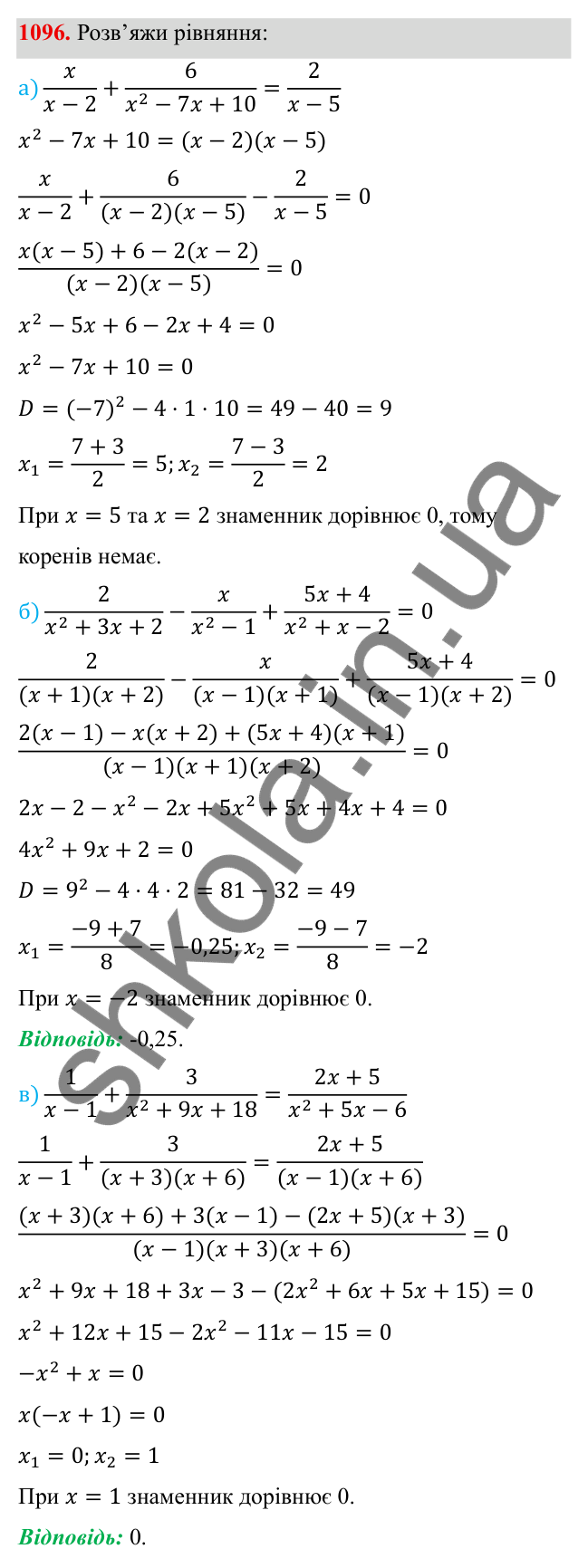 ГДЗ Алгебра 8 клас Бевз 2025 — завдання 1096, § 21. Квадратний тричлен