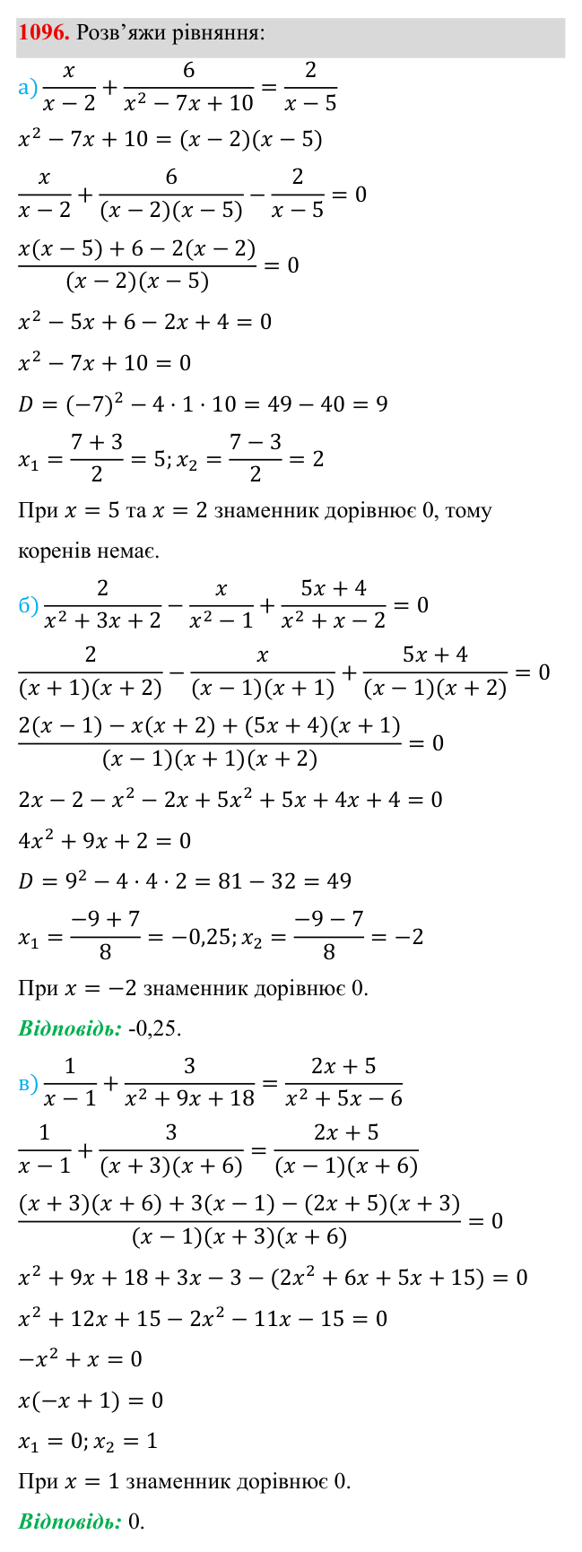 Завдання 1096 ГДЗ Алгебра 8 клас Бевз 2025 — завдання 1096, § 21. Квадратний тричлен