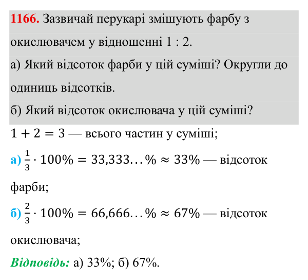 Завдання 1166 ГДЗ Алгебра 8 клас Бевз 2025 — завдання 1166, § 23. Відсотки. Задачі на відсотки. Діаграми