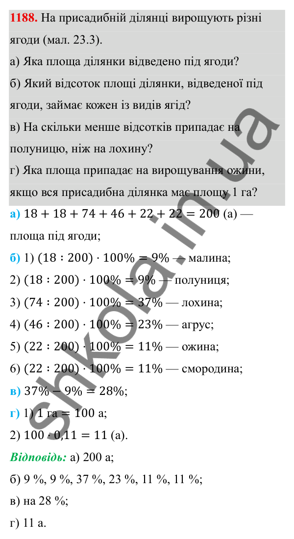 ГДЗ Алгебра 8 клас Бевз 2025 — завдання 1188, § 23. Відсотки. Задачі на відсотки. Діаграми
