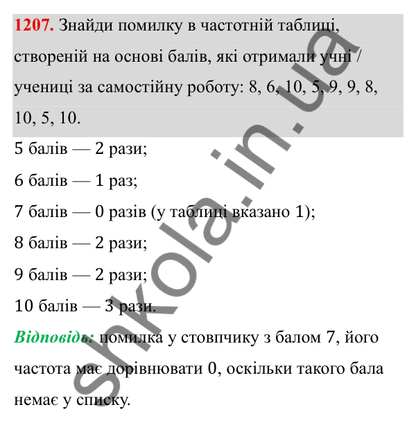 ГДЗ Алгебра 8 клас Бевз 2025 — завдання 1207, § 24. Збирання та систематизація даних. Частотні таблиці. Діаграми