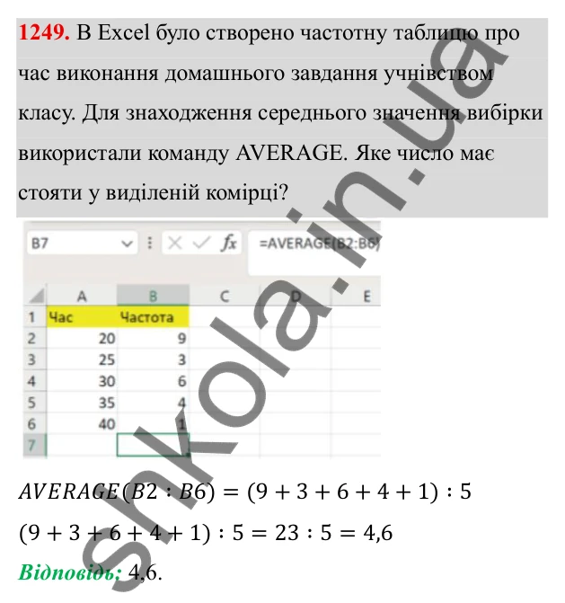ГДЗ Алгебра 8 клас Бевз 2025 — завдання 1249, § 25. Вибірка. Середнє значення, мода вибірки