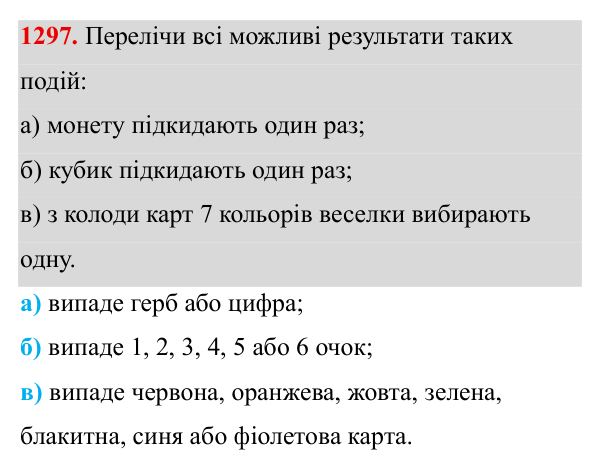 Завдання 1297 ГДЗ Алгебра 8 клас Бевз 2025 — завдання 1297, § 27. Поняття ймовірності