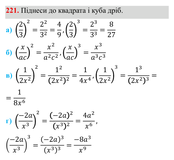 Завдання 221 ГДЗ Алгебра 8 клас Бевз 2025 — завдання 221, § 5. Множення дробів