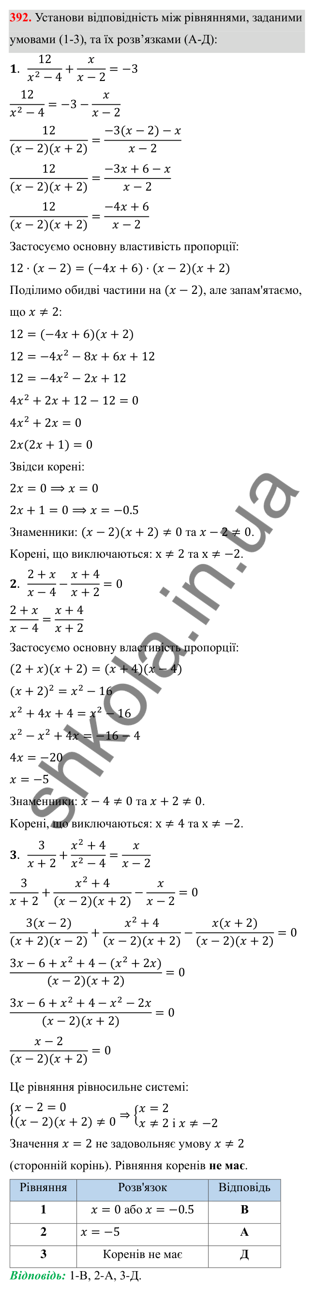 ГДЗ Алгебра 8 клас Бевз 2025 — завдання 392, § 8. Раціональні рівняння