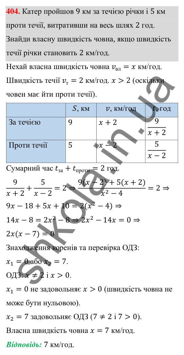 ГДЗ Алгебра 8 клас Бевз 2025 — завдання 404, § 8. Раціональні рівняння