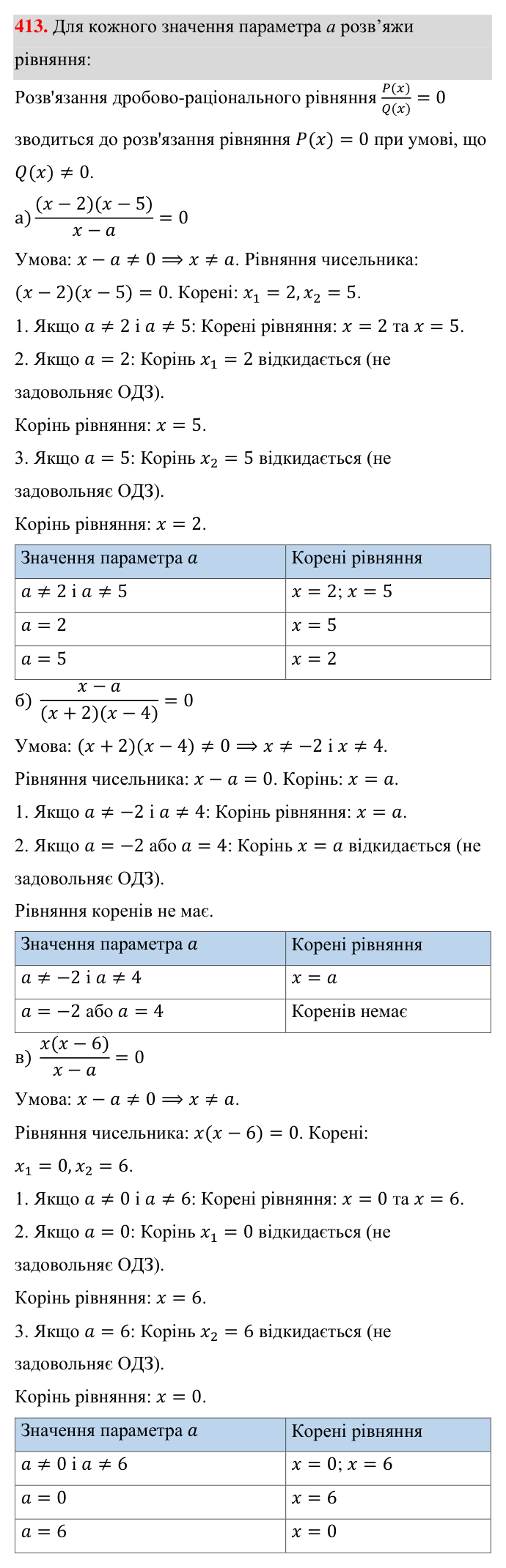 Завдання 413 ГДЗ Алгебра 8 клас Бевз 2025 — завдання 413, § 8. Раціональні рівняння