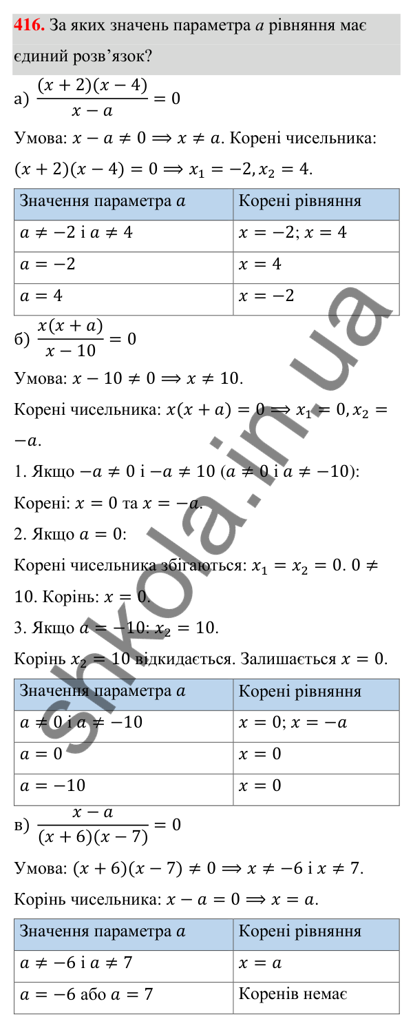 ГДЗ Алгебра 8 клас Бевз 2025 — завдання 416, § 8. Раціональні рівняння