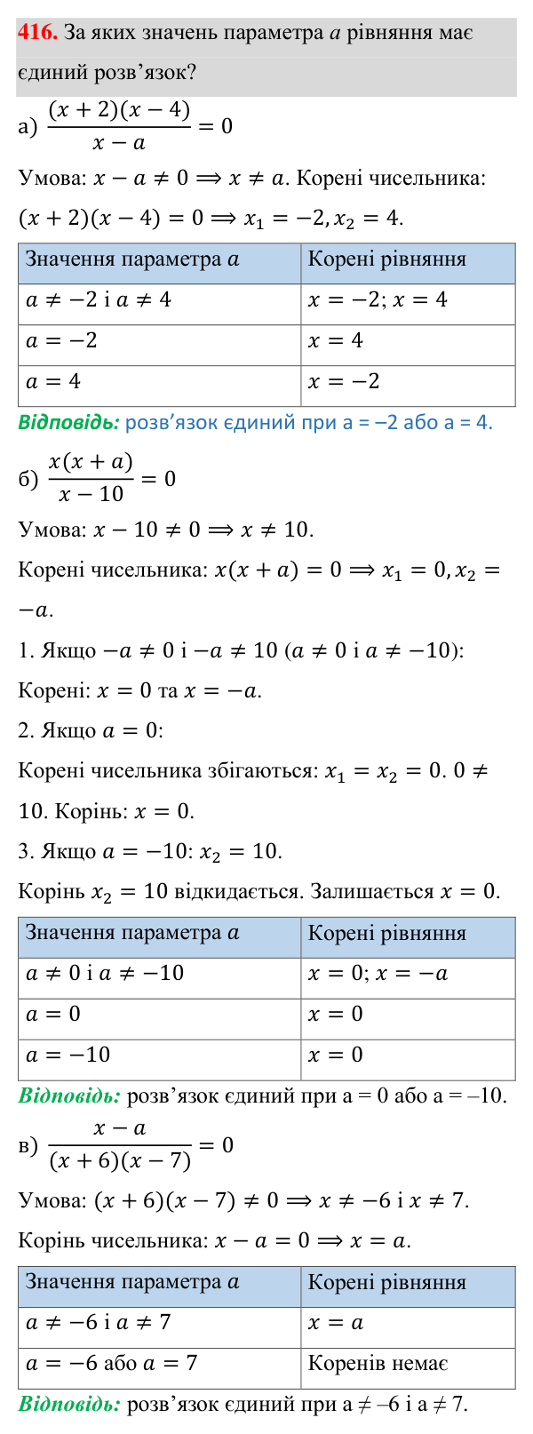 Завдання 416 ГДЗ Алгебра 8 клас Бевз 2025 — завдання 416, § 8. Раціональні рівняння