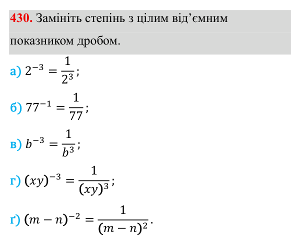 Завдання 430 ГДЗ Алгебра 8 клас Бевз 2025 — завдання 430, § 9. Степені з цілими показниками