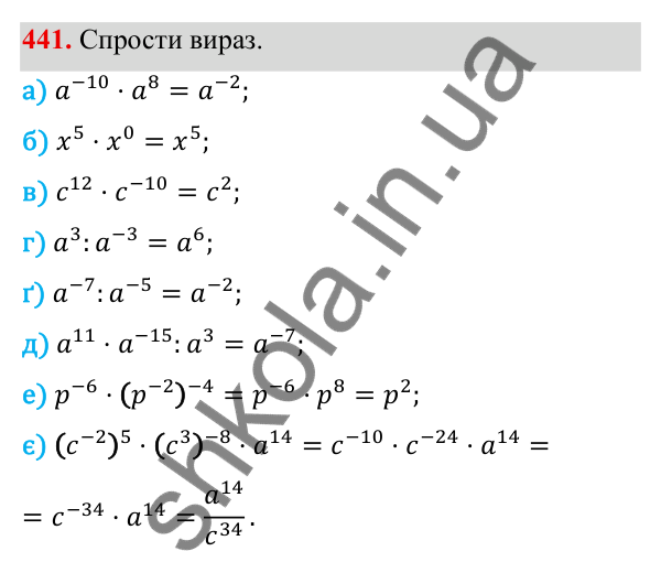 ГДЗ Алгебра 8 клас Бевз 2025 — завдання 441, § 9. Степені з цілими показниками