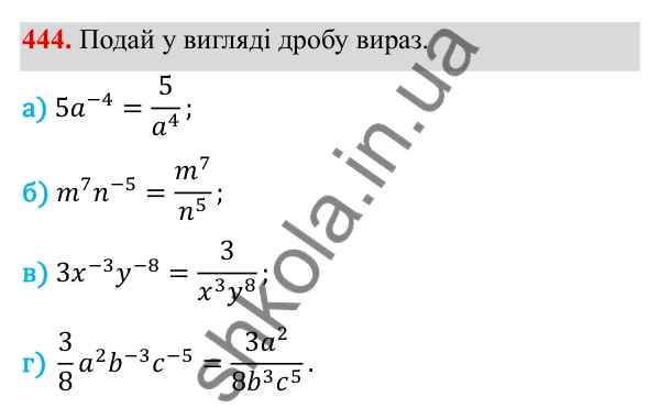 ГДЗ Алгебра 8 клас Бевз 2025 — завдання 444, § 9. Степені з цілими показниками