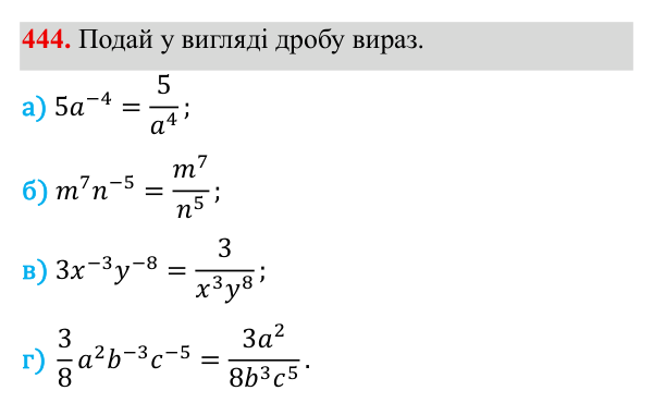 Завдання 444 ГДЗ Алгебра 8 клас Бевз 2025 — завдання 444, § 9. Степені з цілими показниками