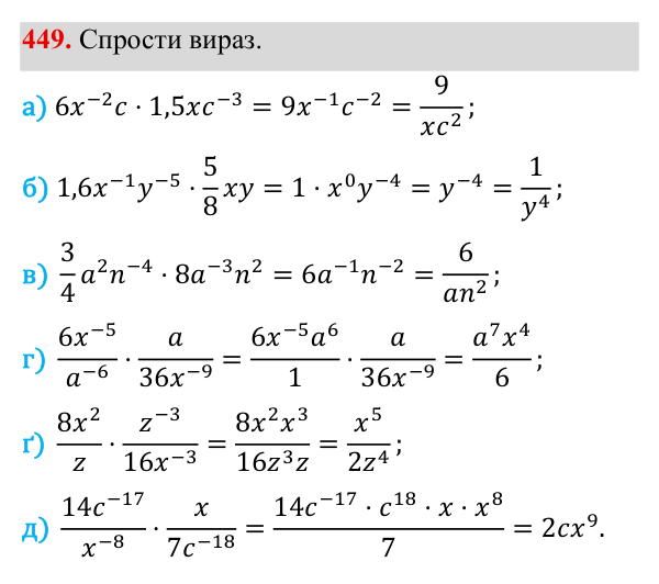 Завдання 449 ГДЗ Алгебра 8 клас Бевз 2025 — завдання 449, § 9. Степені з цілими показниками