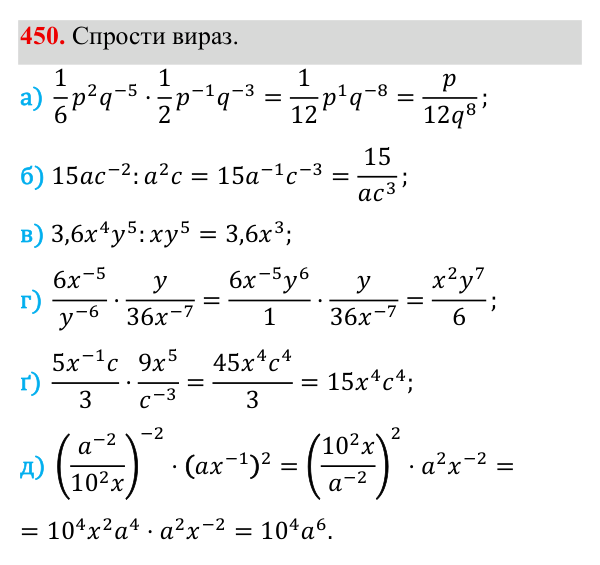 Завдання 450 ГДЗ Алгебра 8 клас Бевз 2025 — завдання 450, § 9. Степені з цілими показниками