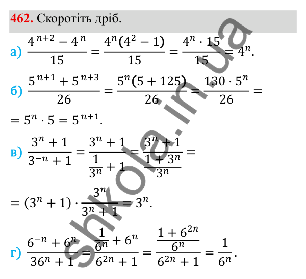 ГДЗ Алгебра 8 клас Бевз 2025 — завдання 462, § 9. Степені з цілими показниками