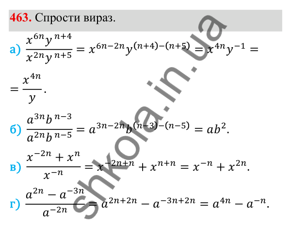 ГДЗ Алгебра 8 клас Бевз 2025 — завдання 463, § 9. Степені з цілими показниками