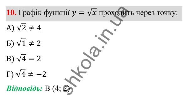 ГДЗ Алгебра 8 клас Бевз 2025 — завдання 10, тестові завдання №4
