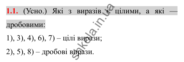 Відповідь до завдання 1.1 (с. 14) з алгебри для 8 класу (Істер, 2025): Раціональні вирази. Раціональні дроби