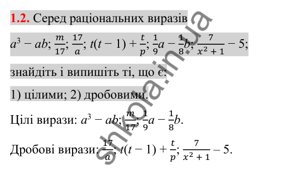 Відповідь до завдання 1.2 (с. 15) з алгебри для 8 класу (Істер, 2025): Раціональні вирази. Раціональні дроби