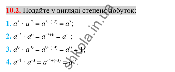 Відповідь до завдання 10.2 (с. 79) з алгебри для 8 класу (Істер, 2025): Властивості степеня із цілим показником