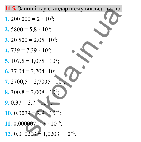 Відповідь до завдання 11.5 (с. 85) з алгебри для 8 класу (Істер, 2025): Стандартний вигляд числа