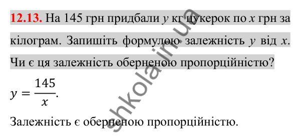 Відповідь до завдання 12.13 (с. 94) з алгебри для 8 класу (Істер, 2025): Функція y = k/x, її графік і властивості