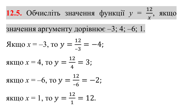 Завдання 12.5 Відповідь до завдання 12.5 (с. 93) з алгебри для 8 класу (Істер, 2025): Функція y = k/x, її графік і властивості