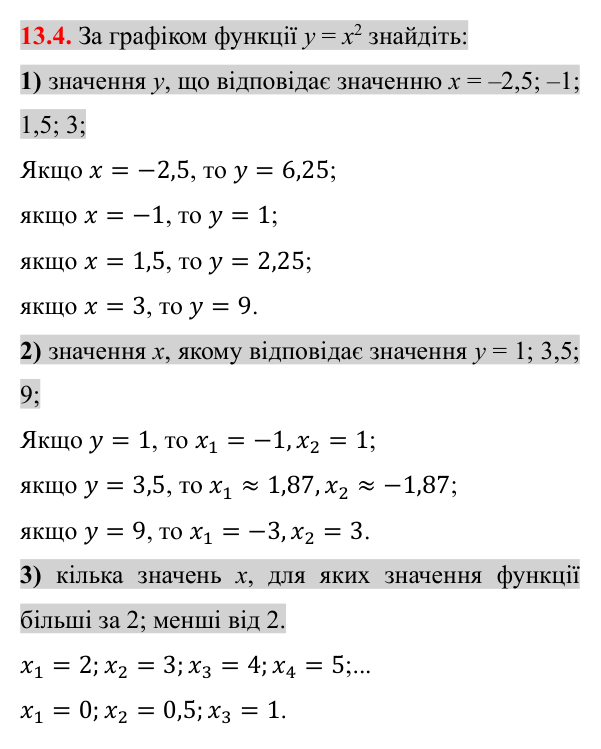 Завдання 13.4 Відповідь до завдання 13.4 (с. 116) з алгебри для 8 класу (Істер, 2025): Функція y = x², її графік і властивості