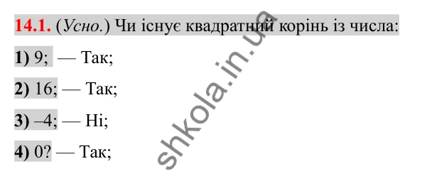 Відповідь до завдання 14.1 (с. 120) з алгебри для 8 класу (Істер, 2025): Арифметичний квадратний корінь