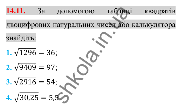 Відповідь до завдання 14.11 (с. 121) з алгебри для 8 класу (Істер, 2025): Арифметичний квадратний корінь